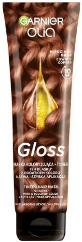 Olia Gloss färgmask - koppartonad brun toner för naturligt och färgat hår, 150 ml