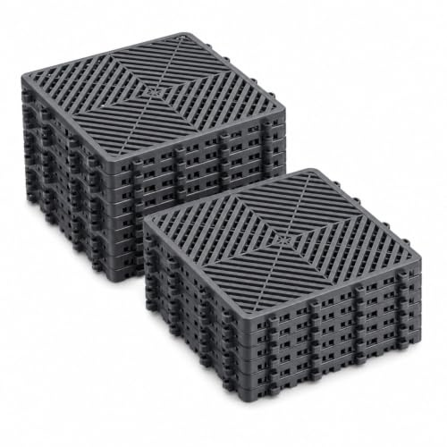 Lot de 55 dalles de sol en caoutchouc gris, tapis de drainage modulaires emboîtables pour garage, atelier et entrée