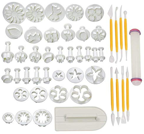 DUBENS 46 TLG Fondant Ausstecher Set zum Backen, Modellierwerkzeug, Tortendekoration, Tortendeko Modellierwerkzeug für Torten Deko, Backzubehör für Torte, Kuchen, Cupcakem, Spritzbeutel