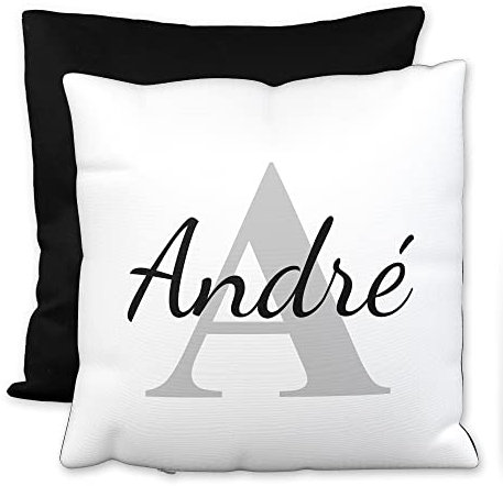 LOOXIS Personalisiertes Kissen mit Namen Bedruckt – 40x40 cm, Rückseite farbig, Leinenhaptik, Kalligraphie – Geschenkidee Männer, Frauen, Jahrestag, Einzug – Schwarz