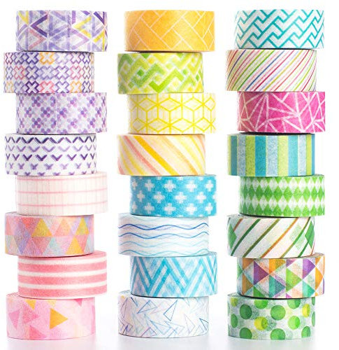 Yubbaex 24 Rollen Washi Tape Set Basic Skinny Masking Dekorative Tapes für Kunst, DIY Handwerk, Bullet Journals, Planer, Scrapbooking, Wrapping 10mm x 24 Rolls Mini-Grafik