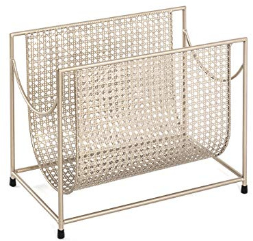 HAKU Magazin rack, gold metal, Newspaper rack with perforated pattern, gold-coloured magazine stand rack, perforated sheet metal, dimensions: W 37 x H 30 x D 22 cm, style: Art Deco