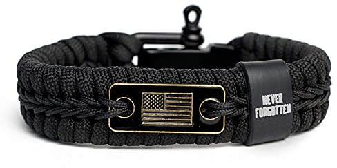 Hero Company Never Forgotten paracordarmband - taktiskt överlevnadsarmband för män med brons USA-flagga - hjälper till att para ihop militära veteraner med en följeslagarhund, 7 5 inch, Nylon brons,