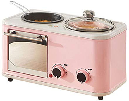 Four-in-One Multifunctional Electric Breakfast Machine with Smart Oven and Retro Toaster for Frying, Sandwich Making, and Health Pot, Pink