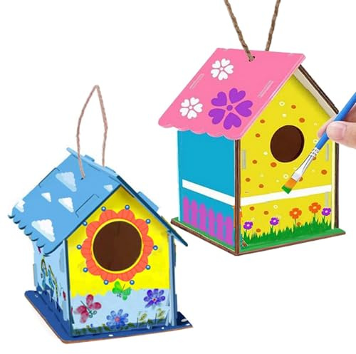 TRIXES 2 Pack Bird House Craft Kit - DIY Wooden Build and Paint Set