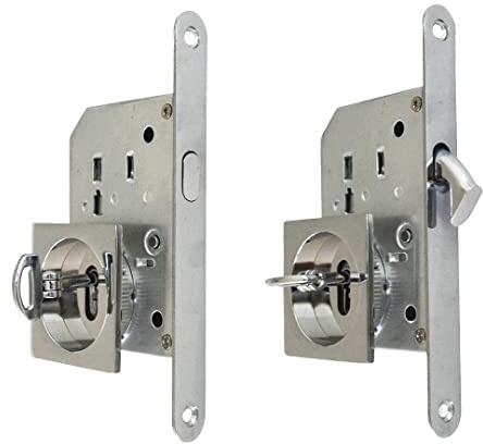 BricoShopping® Juego de manillas para puerta interior de madera con cerradura empotrable, gancho de llave y trinquete ciego redondo boquilla de acero (cuadrado con llave, cromo brillante)