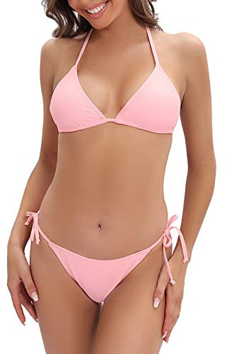 Halcurt Triangel Bikini Damen Set Neckholder Zweiteiliger Badeanzug XS-XL | Verstellbare Seitlicher Schnürung Bikinihose, Herausnehmbare Brustpolster, Schnell Trocknend, Atmungsaktiv