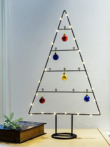 Metall LED Tannenbaum mit Haken zum selbst dekorieren - inkl. 5 Christbaumkugeln - Weihnachtsbaum Christbaum Aufsteller 61 cm schwarz Tischdeko