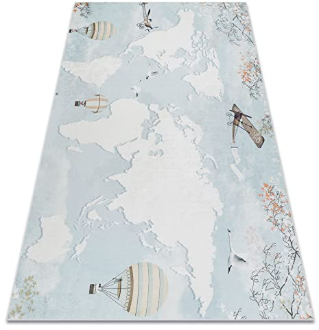 rugsx Bambino Kinderteppich mit Muster „Weltkarte” - Waschbar, Anti-Rutsch, blau 160x220 cm