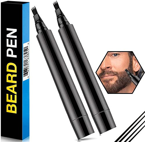 Prreal 2Pcs Black Beard Pen, Natural Beard Filler For men, Waterproof & Sweatproof Beard Pencil, Long-Lasting Beard Filling Pen To Fill, Define & Sharpen Hair, Beard & eyebrow Colour#Black