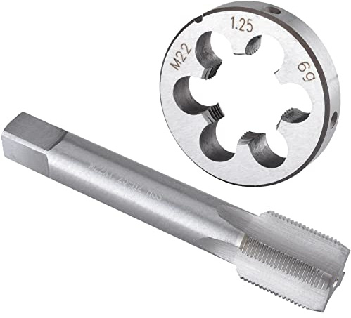 Burkit M22 x 1,25 Gewindeschneider-Set, rechte Hand | M22 x 1,25 Maschinengewindebohrer und runde Schneideisen zum Schneiden oder Reparieren von Gewinden auf Metall.
