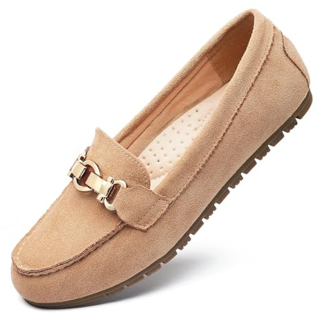 Cvistpieo Loafers for Women Business Casual Shoes Comfortable & Lightweight Penny Loafers Slip On Work Flats Suede Beige Size 8.5