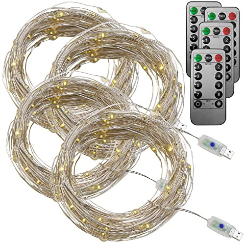 Lunartec Lichterkette USB: 4er-Set USB-LED-Lichterdraht, 100 LEDs, 8 Modi, 10 m, warmweiß (Lichterkette Timer, Kupferdraht, Kfz)