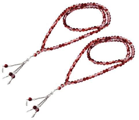 2 Stück Gebetskette Islam 99 Perlen Muslimische Harz Mala Halskette Gebetsperlen Stretch Armband Muslim Tasbih Misbaha Koran Gebet Perlenarmband für Frauen Männer Geschenk(Rot)