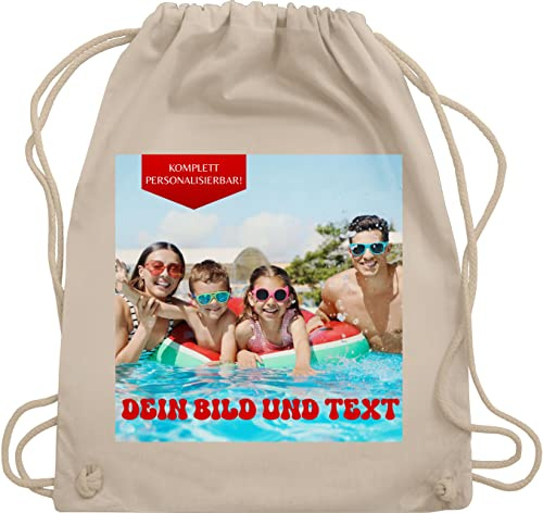 Turnbeutel Rucksack - Geschenk mit eigenem Foto und Text personalisiert I Eigenes Bild I Custom Photo Text - Unisize - Naturweiß - personalisierter beutel wechselkleidung kita tasche selbst drucken