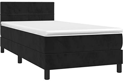 vidaXL Boxspringbett mit Matratze LED Polsterbett Bett Einzelbett Bettrahmen Bettgestell Lattenrost Schlafzimmerbett Hotelbett Schwarz 80x200cm Samt