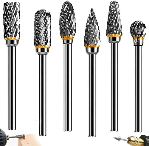 SoundZero 6 Stück Hartmetall-Frässtift-Set, Doppelschnitt-Frässtifte, Hartmetall Rotationsfräser-Set Schaftfräser, Mit 1/8 Schaft, Für Schleifmaschine, Schnitzen, Metallpolieren, Gravieren, Bohren