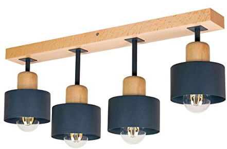 alfalux Deckenlampe Mit 4 Lampenschirmen LED Holz-Metall-Deckenleuchte Leuchte Lampe Wohnzimmerlampe Schlafzimmerlampe Kinderzimmer Wohnzimmer Schlafzimmer Deckenleuchten AN60x7BU (Anthrazit)