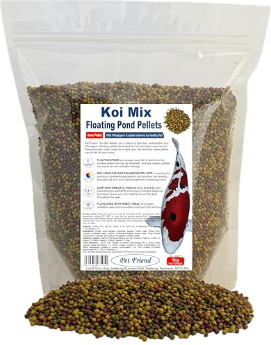 Pet Friend Koi Mix Floating Pond Pellets 1kg (3mm) All Season Variety Fish Food; Colour Enhancing Spirulina & Easily Digested Formula for Japanese Koi Carp & Goldfish