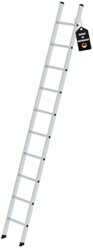 PROREGAL Sprossen-Anlegeleiter 350mm ohne Traverse Made in Germany | 10 Sprossen | Arbeitshöhe 4,1m | Traglast 150kg | Alu | Leiter, Trittleiter, Bockleiter, Sprossen-Doppelleiter