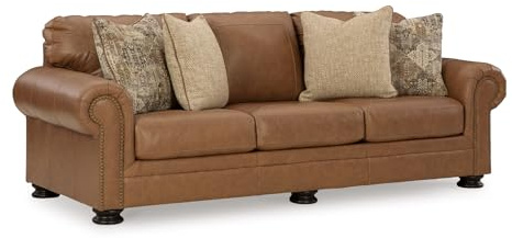 Signature Design by Ashley Carianna Classic Leather Match Sofa with Nailhead Trim, Dark Brown
