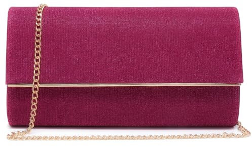 Dasein Women's Evening Bag Glitter Clutch Wedding Bridal Purse Sparkle Cocktail Party Prom Handbag (Fuchsia)