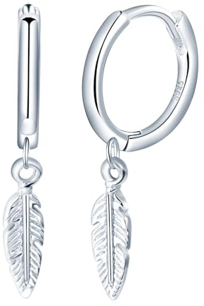 Yumilok Pendientes para chica mujer en plata de ley S925 pendientes colgantes en forma de pluma hipoalergénicos Regalo Navidad para novia amante(tamaño pequeño)