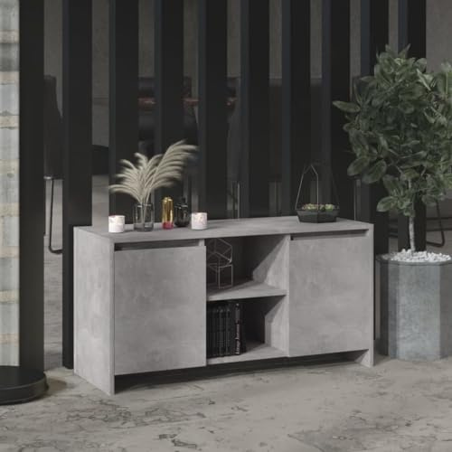 Meuble TV suspendu en matériau dérivé du bois - Gris béton - 102 x 37,5 x 52,5 cm