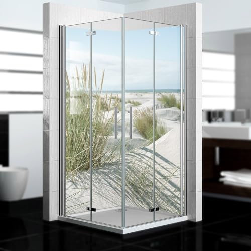 dedeco Eck-Duschrückwand wasserfest Motiv: Dünengras V8, 2 x 80x210 cm, als Badrückwand zum Fliesenersatz, als Dekorwand, Wandverkleidung und Duschplatte aus Aluminium - Made in Germany