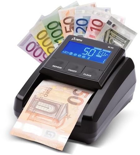 Olympia NC 375 Geldprüfgerät | Geldscheinprüfer mit IR, MG, UV Sensoren | Geldzähler für Euro, Dollar, Pfund | Falschgeld Prüfer | Hohe Prüfgeschwindigkeit | Geldprüfgerät für Scheine | LCD Display