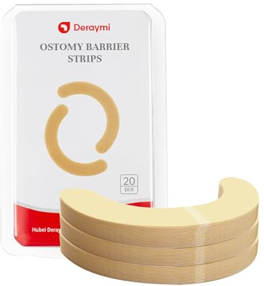 DERAYMI 20PCS Ostomy Barrier Strips Hydrocolloid Skin Barrier Arcs Strips Ostomy Supplies, Anti-Leak Fixing Strips Stoma Care Adhesive Tapes for Colostomy Bags Ileostomy Ostomy Bag