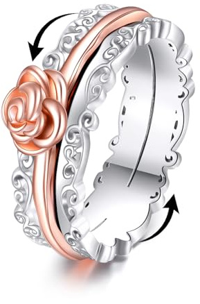 POPLYKE Sonnenblume Fidget Ringe für Angst 925 Sterling Silber Spinner Ringe für Frauen Anti Stress Stimmung Ringe Geschenke