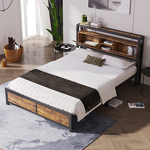 Kayan Metallbett Doppelbett 140x200cm mit Stauraum-Kopfteil, Bett mit Lattenrost aus Metall, Jugendbett Stauraumbett mit Großer Stauraum unter dem Bett, für Schlafzimmer (140x200CM, Ohne Matratze)
