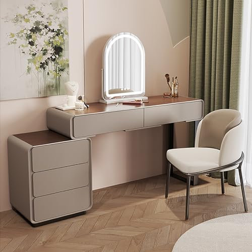 SFJATTA Schminktisch mit Beleuchtung und Hocker, Schmink Tisch mit Stauraum, Schlafzimmer-Make-up-Tisch für Frauen und Mädchen, gepolstertem Hocker und Beistellschrank(Size:80cm/31.5in)