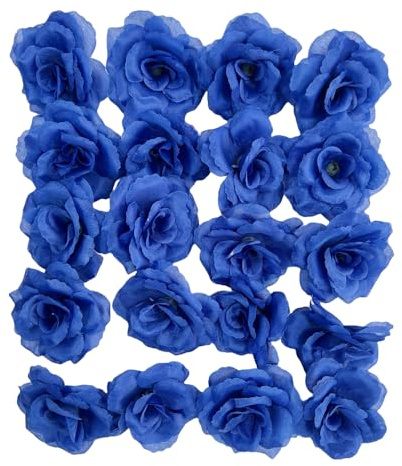 Corkwaw 25 x 7,6 cm künstliche Rosenköpfe aus Seide | Hochzeit Party Dekoration Haus Garten DIY Dekoration für Geschenkbox (Blau)