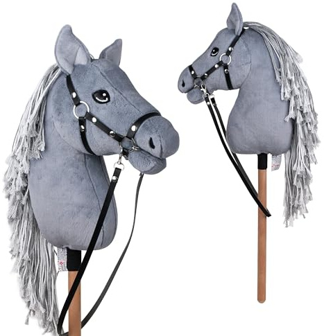 Pink Papaya Caballo de Palo, con cabezada y Freno, Caballo de Juguete para Hobby Horsing, Caballo para Montar para niños.