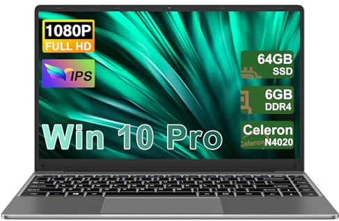 NOTODD Ordinateur Portable14 Pouces Celeron N4020 (jusqu'à 2,8 GHz) | PC Portable 6GB RAM 64 Go Soutien Extension SSD 1TB,Portable Win11 2.4+5G WiFi BT4.2 1920x1080 Souris sans Fil-Gris