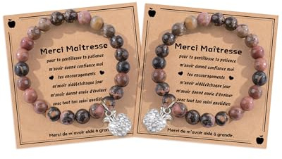 SUNSH Cadeau Maîtresse, Cadeau Professeur, 2 PCS Bracelets pour Professeure, Merci Maitresse, Cadeaux Maitresse D'école Maternelle Professeur, Cadeaux Diplômes Noël, Bracelet Femme