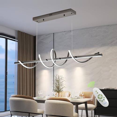 Likflyer Pendelleuchte Esstisch, Küchenlampe Hängend Dimmbar mit Fernbedienung, Modern Design Wohnzimmerlampe 120CM Lang, (Galvanisiertes Schwarz)