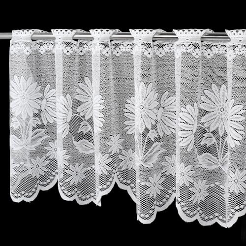 Molaxhome Spitze Scheibengardinen Kurzstores Jacquard Sonnenblume Valance | Küchengardinen,Bistrogardine,Cafe Fenstervorhang, Küche Vorhänge,Fensterschal mit gebogter Kante,Valance für Küche