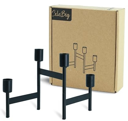 CeleBig Faltbarer Stabkerzenhalter für 4 Stabkerzen | Adventskerzenständer Metall in Schwarz | Vielseitiger Kerzenhalter für Weihnachten | Deko | Tischdeko | Adventskranz | Geschenkartikel | Schwarz