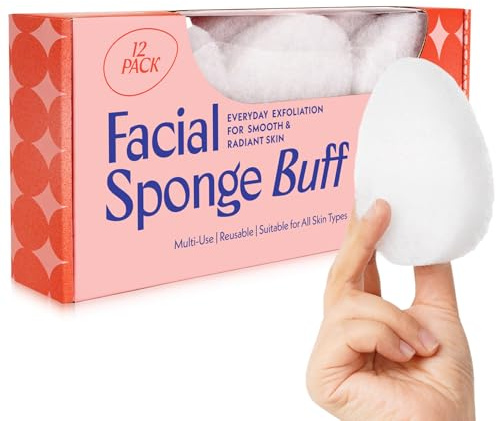Facial Sponge Buff for Exfoliating — 12-Pack Face Scrubber Pads, Gentle Daily Face Exfoliator for Dead Skin & Makeup Removal, Reusable Exfoliating Pads for All Skin Types, Spa-Quality at Home