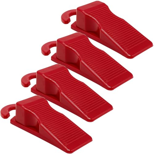 Lot de 4 butées de porte pour bas de porte, cale-porte en caoutchouc, joli butée de porte avec poignée, butée de porte robuste (rouge)