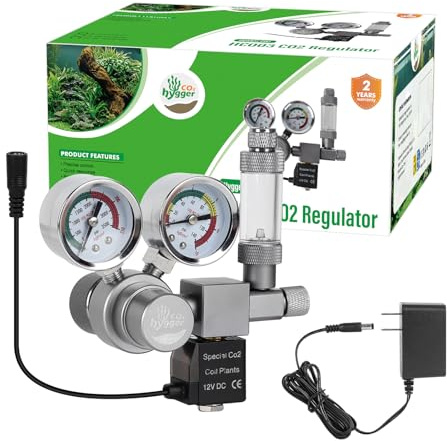 Aquarium Co2 Regulator W21.8, Dual Gauge Accurate Display, with 12V DC Solenoid Valve, Bubble Counter and Check Valve, for Grow DIY CO2 System in Aquatic Plant Tank