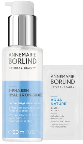 ANNEMARIE BÖRLIND 2-PHASEN HYALURON-SHAKE 50ml + Gratis Probe Sachet | Feuchtigkeitsspendendes Gesichtsserum, Geschenk Augencreme, Aufpolsternd & Glättend, Erfrischende Gesichtspflege