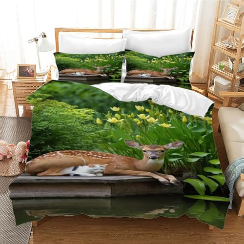 YZQGLHP Katze BettwäSche Set Sika-Hirsch BettwäSche 135x200, WendebettwäSche und Kissenbezug 80x80, Weiche & Angenehme & Atmungsaktive Mikrofaser BettwäSche-Sets mit ReißVerschluss