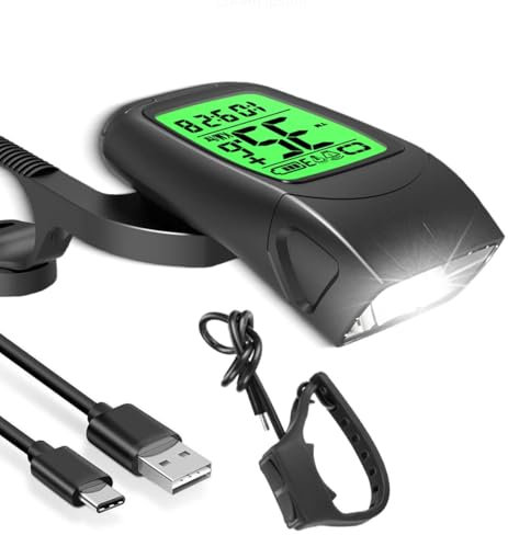 HONG TU SHENG Wireless Tachimetro Bici & Luci Bicicletta LED & Campanello Bici,Impermeabile IPX5 Computer da Bicicletta,Ricaricabile Campanello,4 modalità Luce Bici,Assemblaggio Biciclette 3 in 1