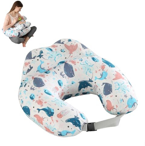 Nursing Pillow, Multifunctional Breastfeeding Pillow with Adjustable Waist Belt, Nursing Pillow with Safety Fence, U-Shaped Multifunctional Pregnancy Pillow, Baby Sitting Support (Underwater World)