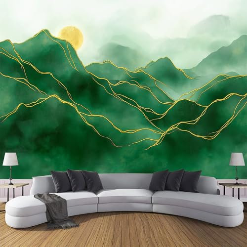 ANALTIRCE Papel Tapiz FotográFico 150×105cm,Montañas Verdes Fotomurales Pared Tejido, Rayas Abstractas Personalizado Papel Pintado,DecoracióN De Pared Sala Cuarto