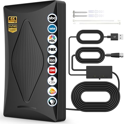 2025 TV Antenna Indoor Antenna for Smart TV, 2200+ Miles Long Range Reception tv Antenna with Amplifier Signal Booster for Local Channels, Clear Reception for 4K 1080p HD